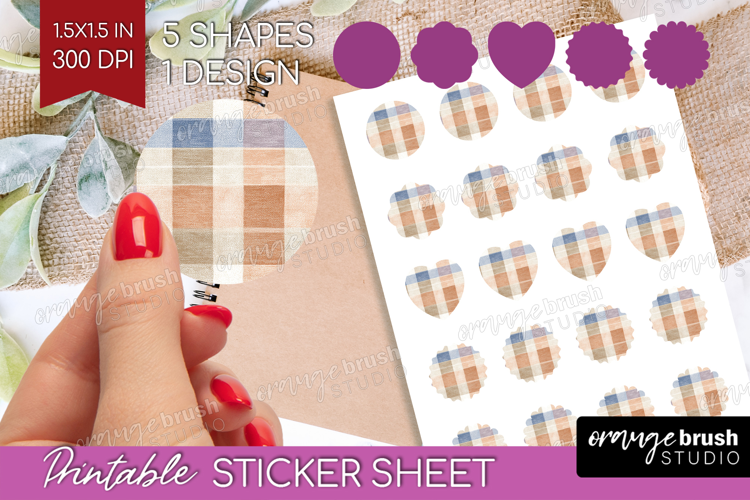 Boho Plaid Round Sticker - Beige Tartan Printable Sticker