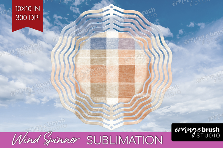 Boho Plaid Wind Spinner Sublimation PNG - Beige Tartan Round