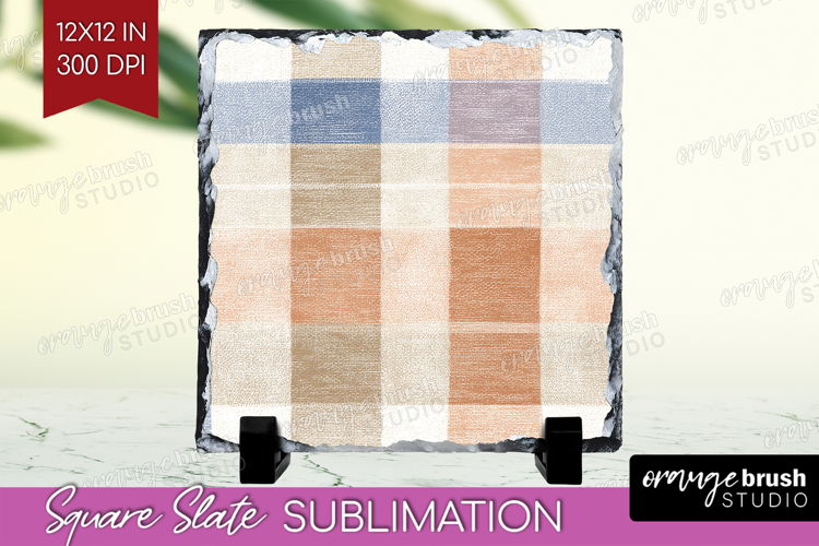 Boho Plaid Slate PNG - Beige Tartan Square Slate Sublimation