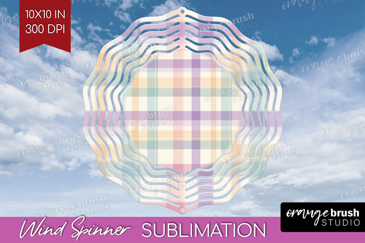 Boho Plaid Wind Spinner Sublimation PNG - Beige Tartan Round