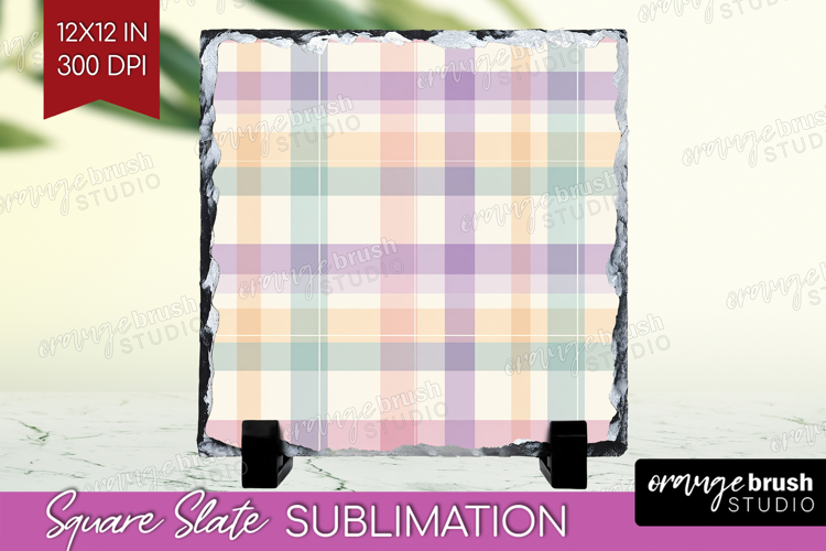 Boho Plaid Slate PNG - Beige Tartan Square Slate Sublimation
