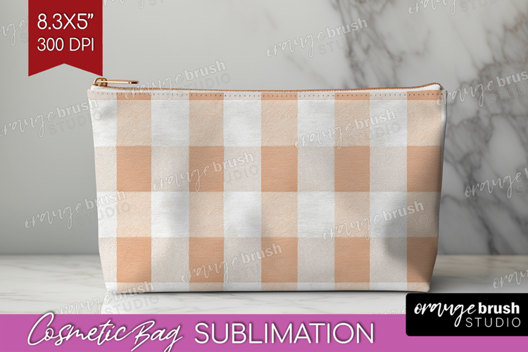Boho Plaid Cosmetic Bag - Beige Tartan Makeup Bag PNG
