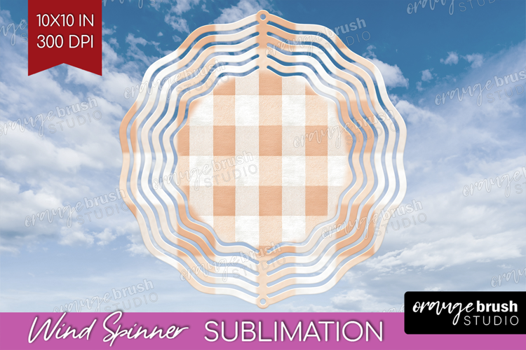 Boho Plaid Wind Spinner Sublimation PNG - Beige Tartan Round