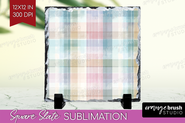 Boho Plaid Slate PNG - Beige Tartan Square Slate Sublimation