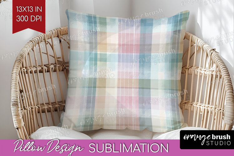 Boho Plaid Pillow Sublimation - Beige Tartan Pillow Cover example image 1