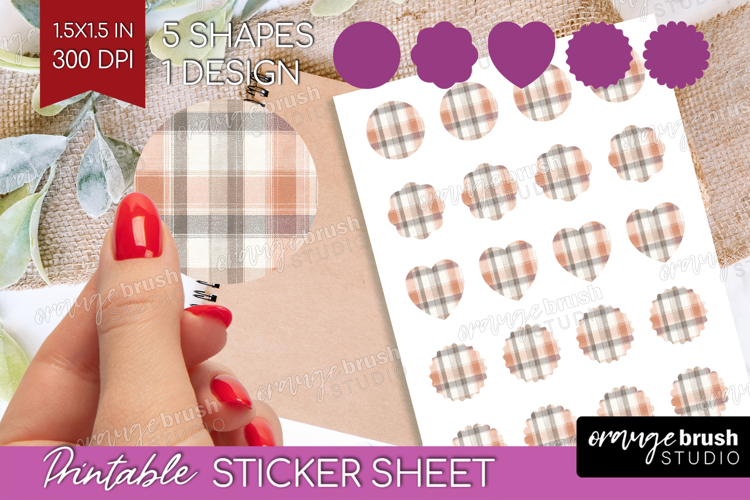 Boho Plaid Round Sticker - Beige Tartan Printable Sticker