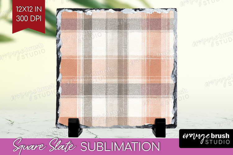 Boho Plaid Slate PNG - Beige Tartan Square Slate Sublimation