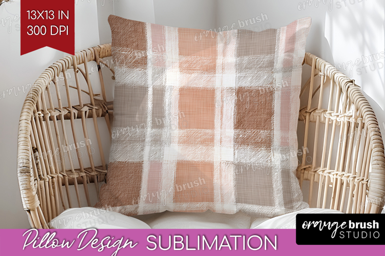 Boho Plaid Pillow Sublimation - Beige Tartan Pillow Cover