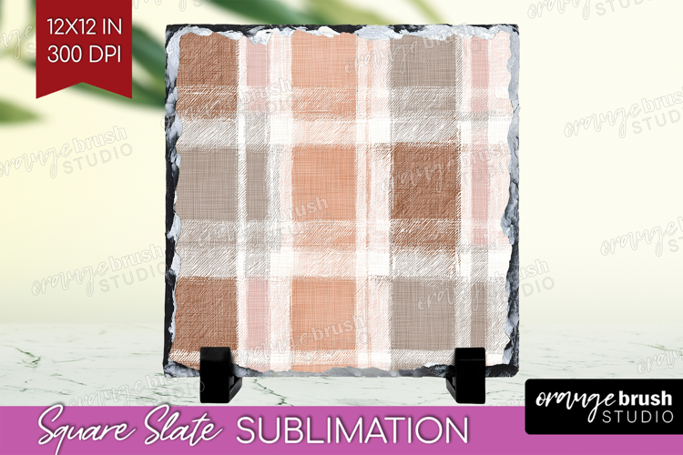 Boho Plaid Slate PNG - Beige Tartan Square Slate Sublimation