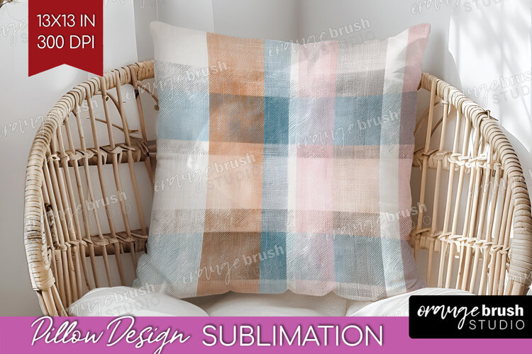 Boho Plaid Pillow Sublimation - Beige Tartan Pillow Cover example image 1