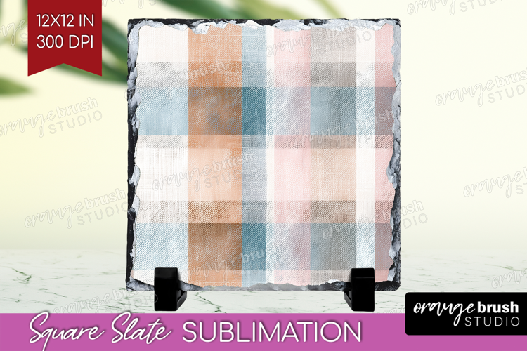 Boho Plaid Slate PNG - Beige Tartan Square Slate Sublimation