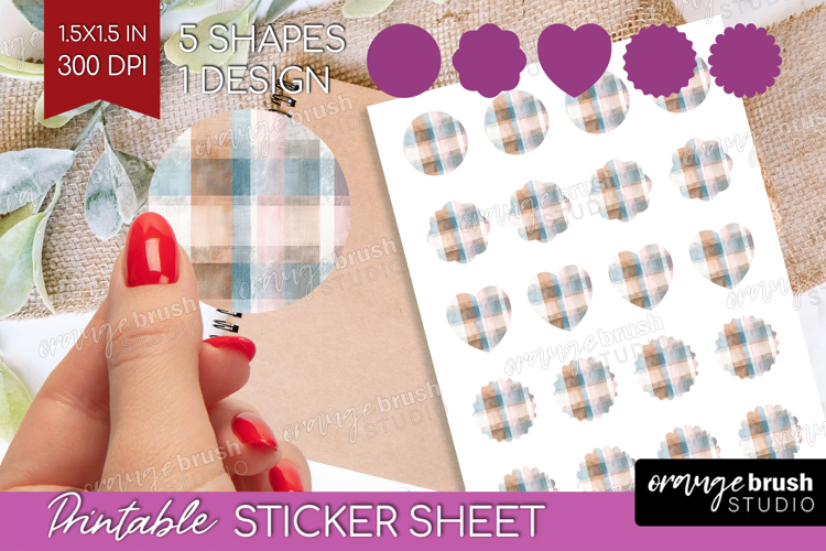 Boho Plaid Round Sticker - Beige Tartan Printable Sticker