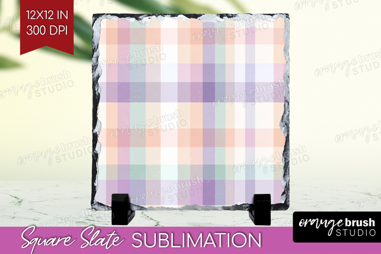 Boho Plaid Slate PNG - Beige Tartan Square Slate Sublimation