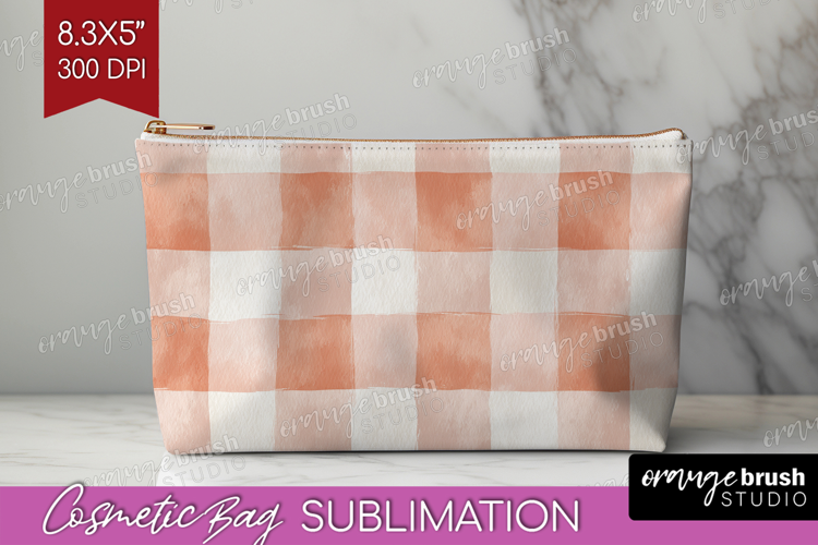 Boho Plaid Cosmetic Bag - Beige Tartan Makeup Bag PNG