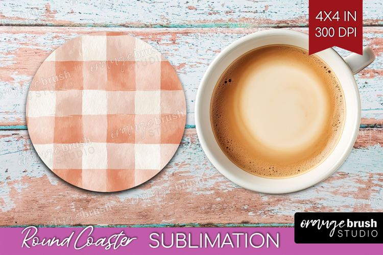 Boho Plaid Round Coaster - Beige Tartan Coaster PNG