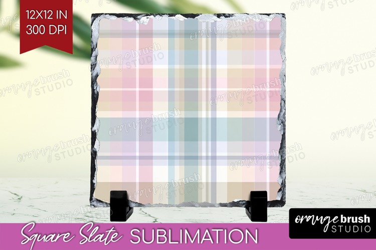 Boho Plaid Slate PNG - Beige Tartan Square Slate Sublimation