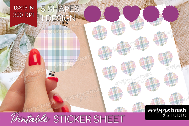 Boho Plaid Round Sticker - Beige Tartan Printable Sticker