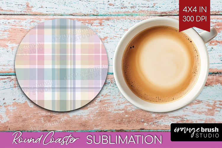 Boho Plaid Round Coaster - Beige Tartan Coaster PNG