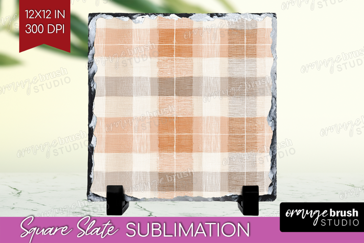 Boho Plaid Slate PNG - Beige Tartan Square Slate Sublimation