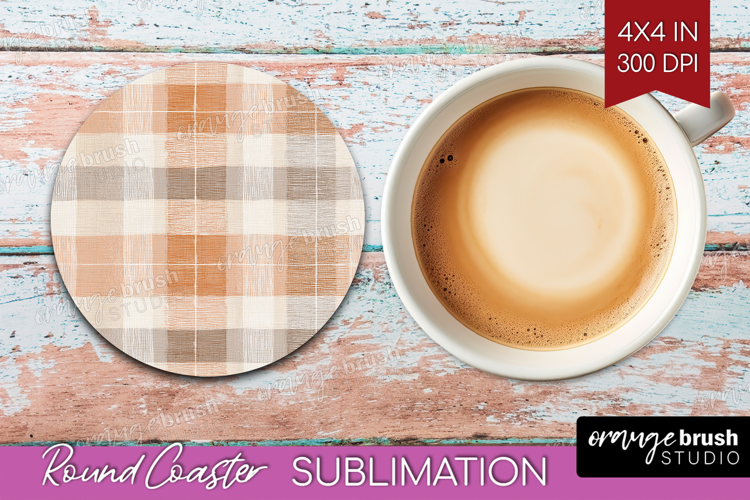 Boho Plaid Round Coaster - Beige Tartan Coaster PNG