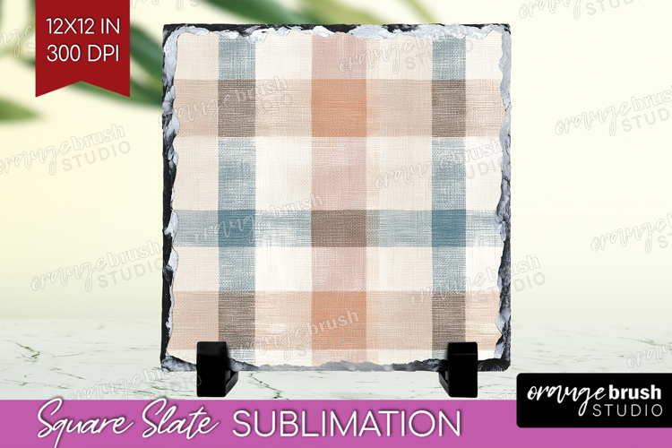 Boho Plaid Slate PNG - Beige Tartan Square Slate Sublimation