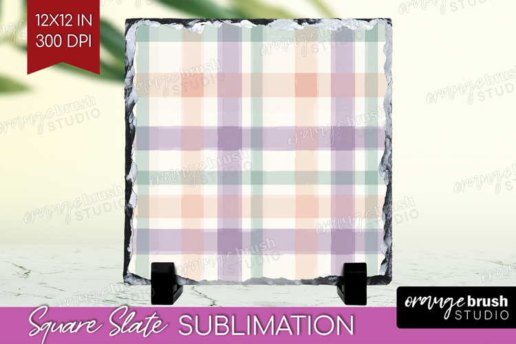 Boho Plaid Slate PNG - Beige Tartan Square Slate Sublimation