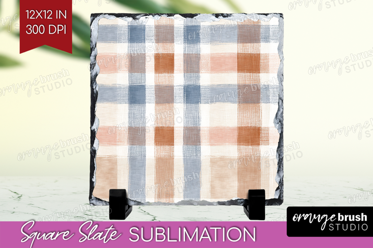 Boho Plaid Slate PNG - Beige Tartan Square Slate Sublimation