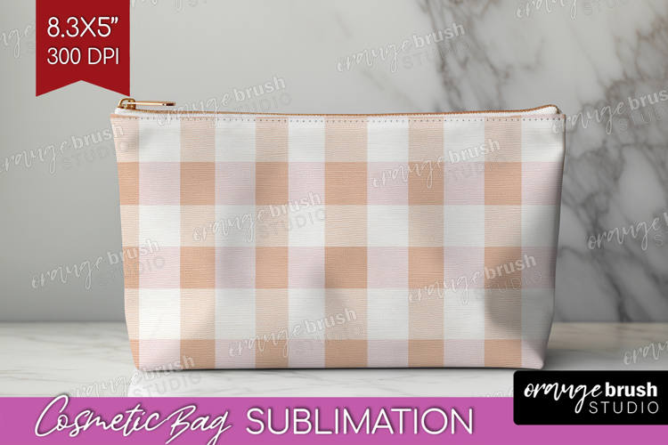 Boho Plaid Cosmetic Bag - Beige Tartan Makeup Bag PNG