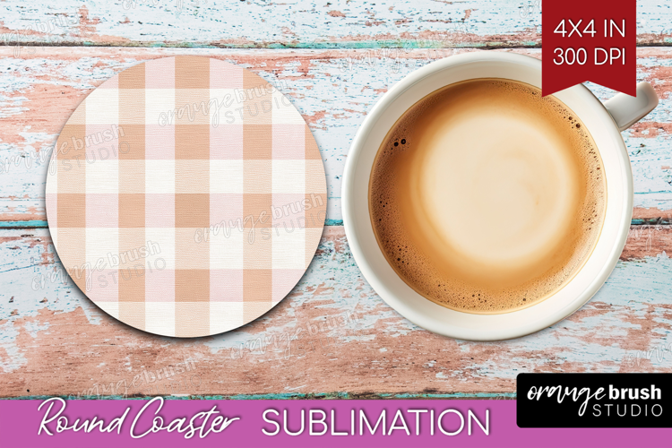 Boho Plaid Round Coaster - Beige Tartan Coaster PNG