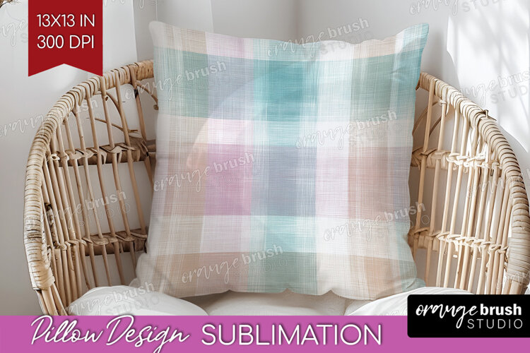 Boho Plaid Pillow Sublimation - Beige Tartan Pillow Cover example image 1