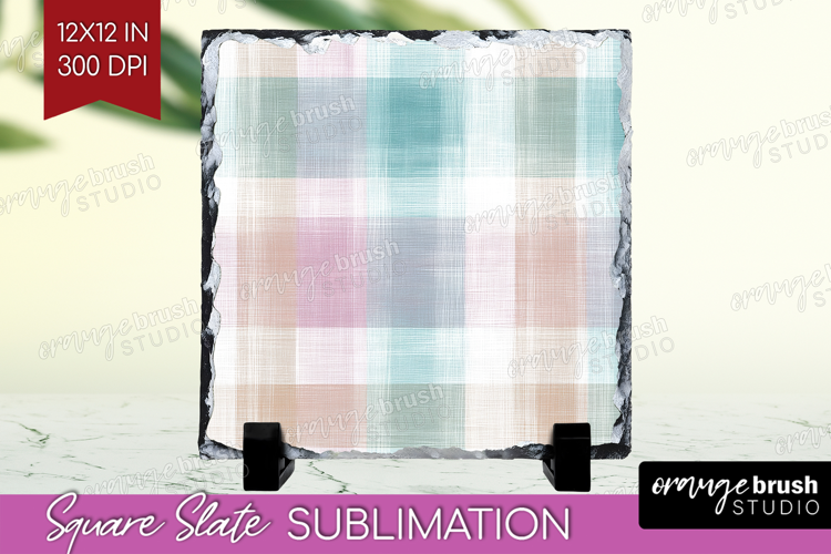 Boho Plaid Slate PNG - Beige Tartan Square Slate Sublimation