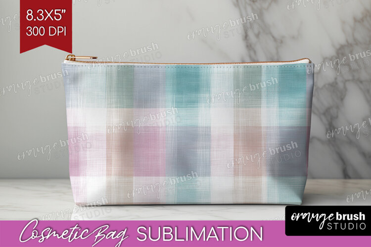Boho Plaid Cosmetic Bag - Beige Tartan Makeup Bag PNG example image 1