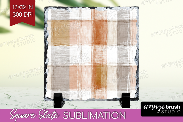 Boho Plaid Slate PNG - Beige Tartan Square Slate Sublimation