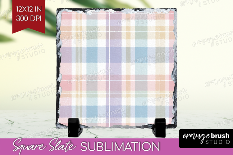 Boho Plaid Slate PNG - Beige Tartan Square Slate Sublimation