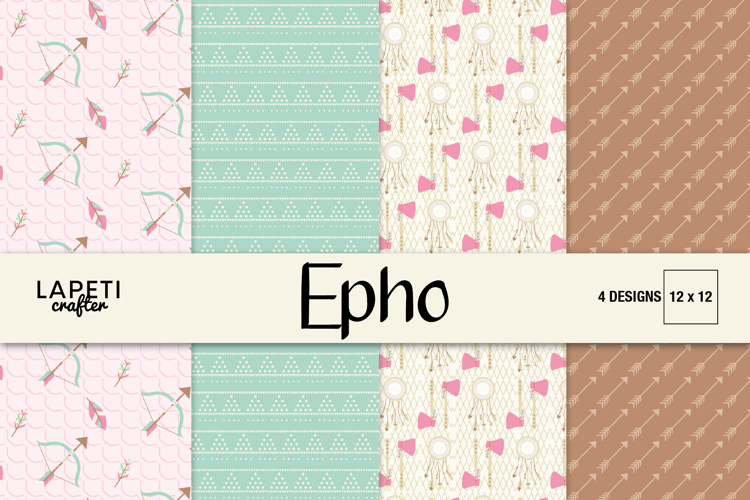 Boho Tribal Digital Paper, Arrows Dreamcatcher Patterns