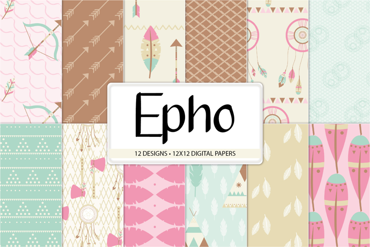 Boho Tribal Scrapbook Paper Teepee Arrows Dreamcatcher