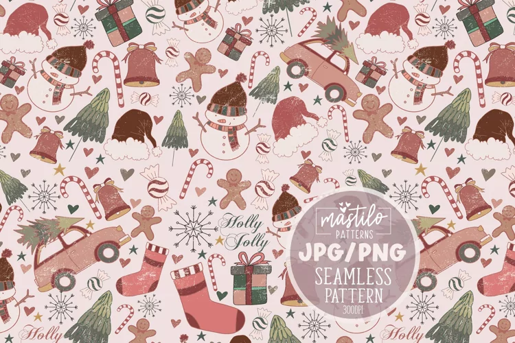 Boho Vintage Christmas Seamless Pattern | Boho Christmas Png