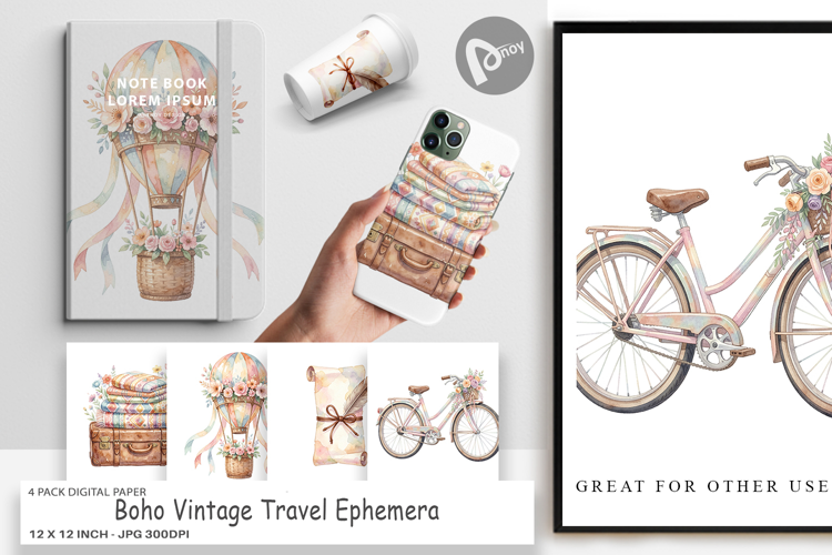 Vintage Travel Ephemera Digital Paper