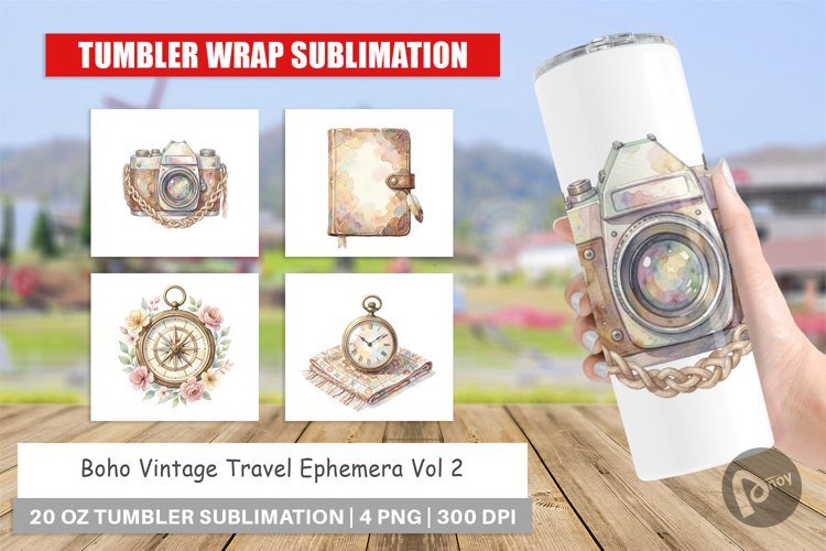 Boho Vintage Travel Ephemera Tumbler