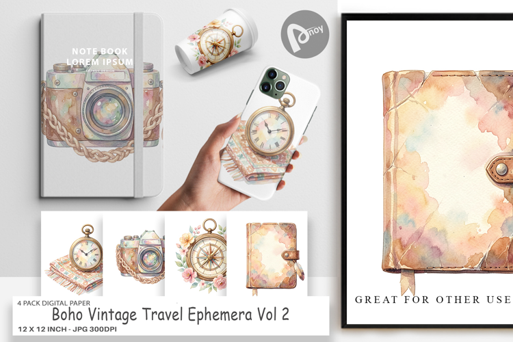 Vintage Travel Ephemera Digital Paper