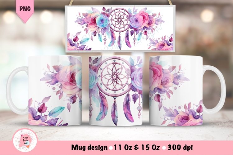 Boho Mug Wrap For 15 oz | Dream Catcher PNG