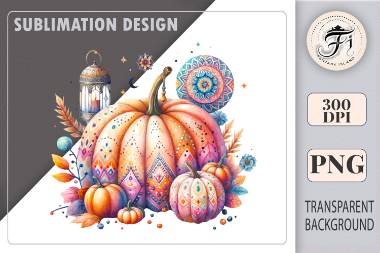 Autumn Pumpkin Boho Style | Watercolor Clipart | PNG | Fall