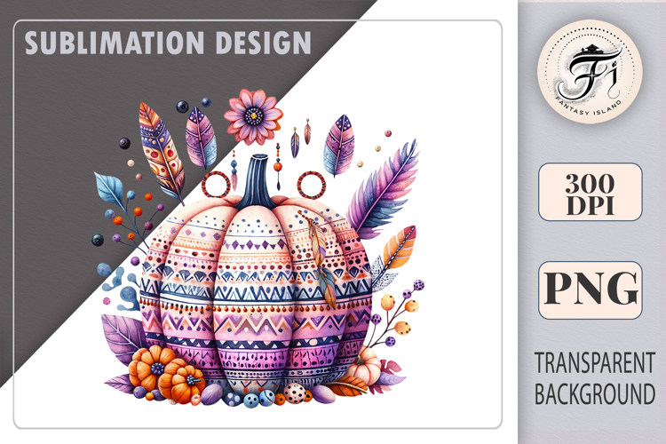Autumn Pumpkin Boho Style | Watercolor Clipart | PNG | Fall