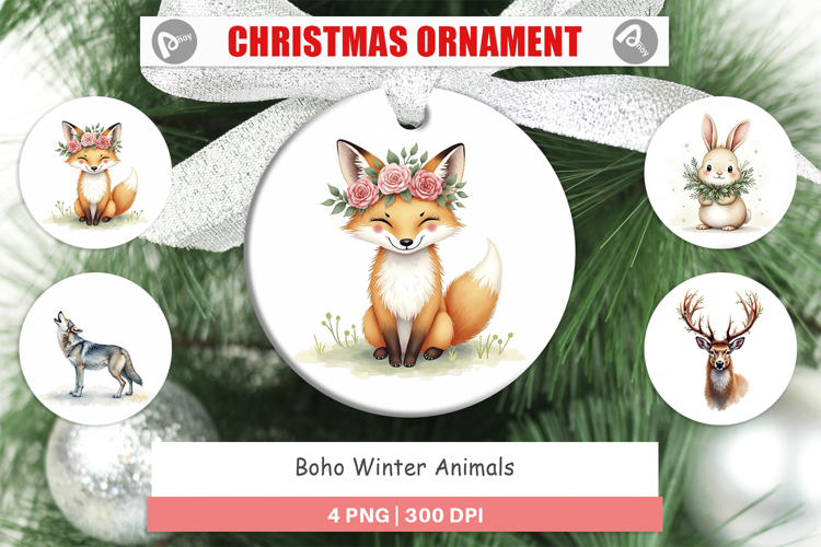 Boho Winter Animals Ornament