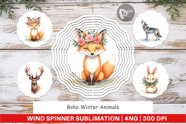 Boho Winter Animals Wind Spinner