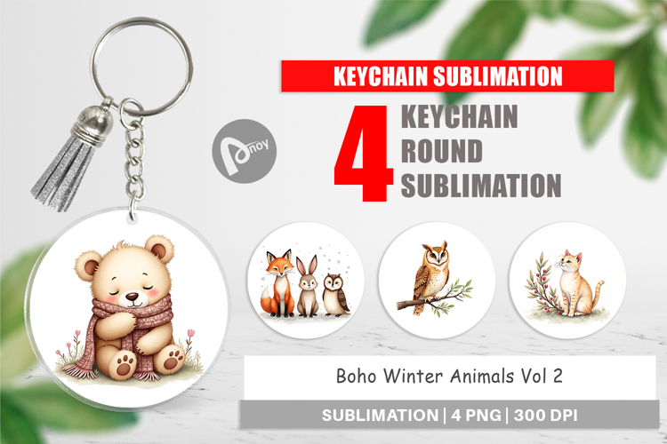 Boho Winter Animals Keychain