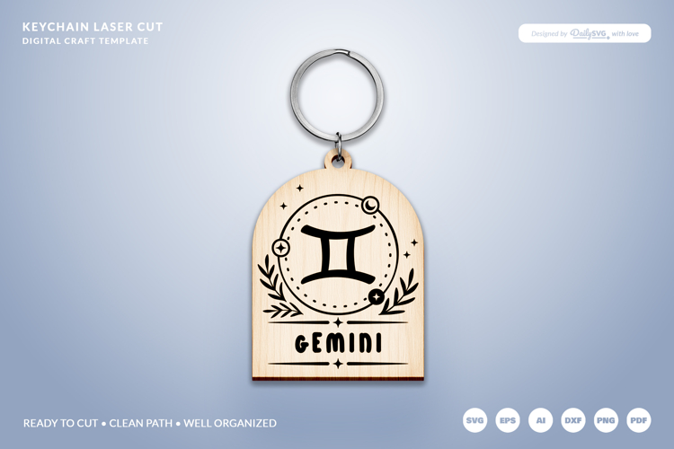 Boho Zodiac Keychain Laser Cut SVG - Gemini