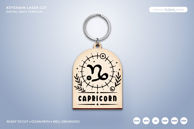 Boho Zodiac Keychain Laser Cut SVG - Capricorn