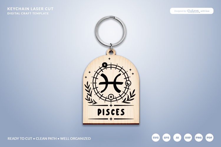 Boho Zodiac Keychain Laser Cut SVG - Pisces