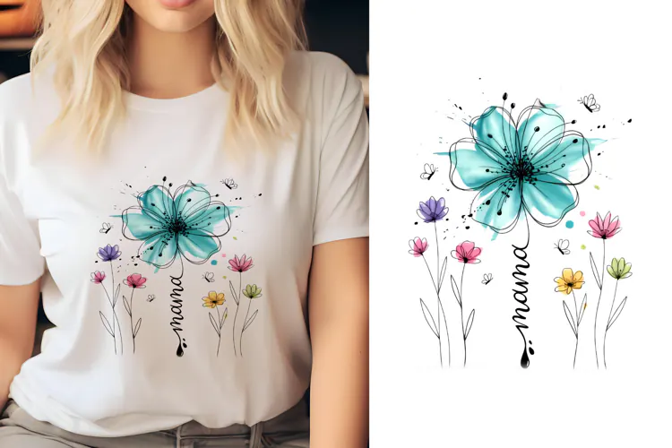Mothers Day floral illustration with mama text butterflies